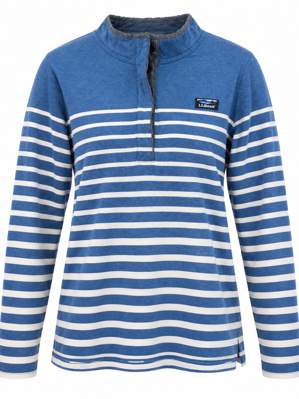 L.L.Bean Women’s 3X Blue White Striped Cotton Mock Neck Pullover